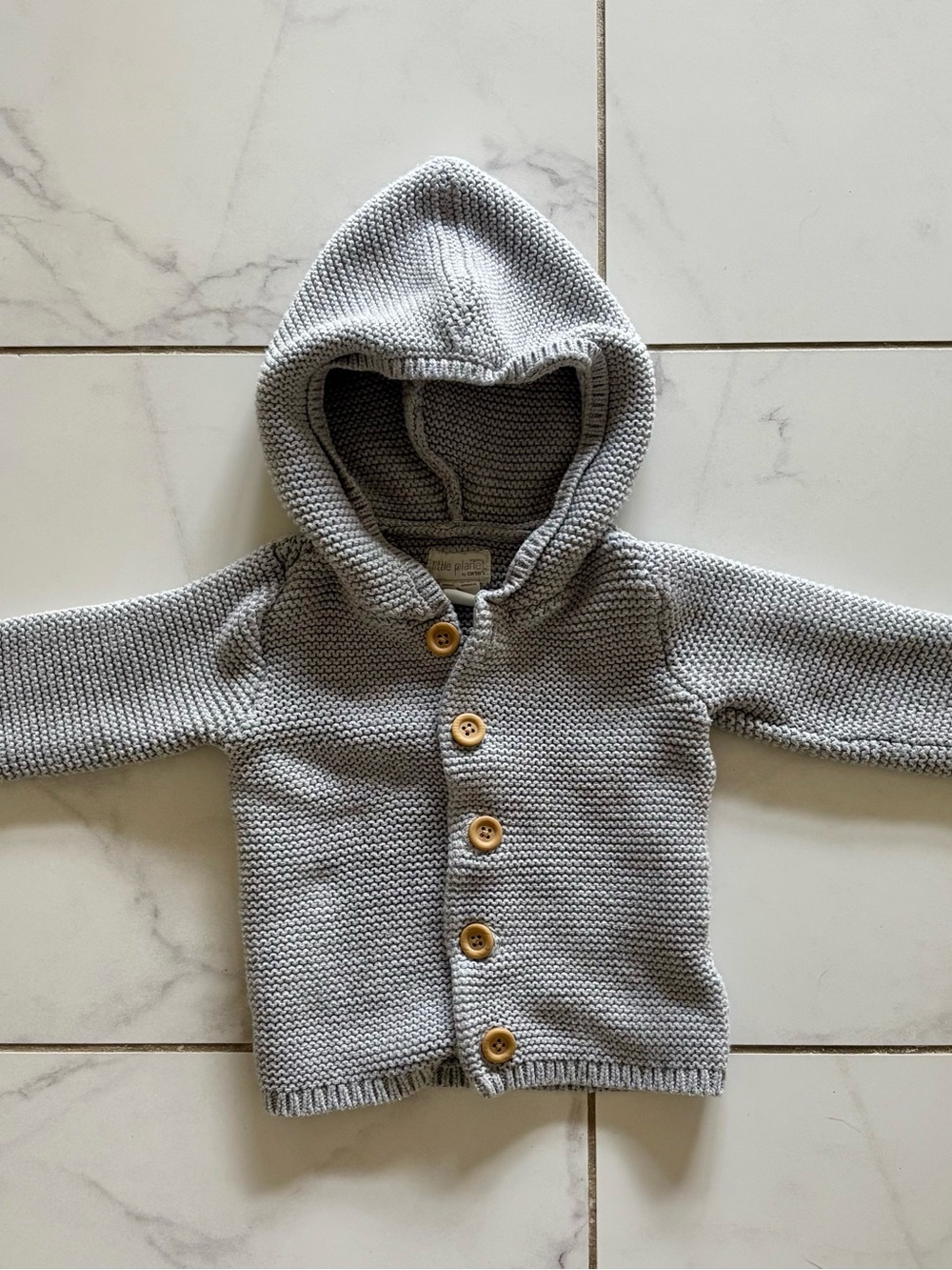 Carter’s Little Planet Light Gray Hooded Knit Button-Up Sweater for Kids